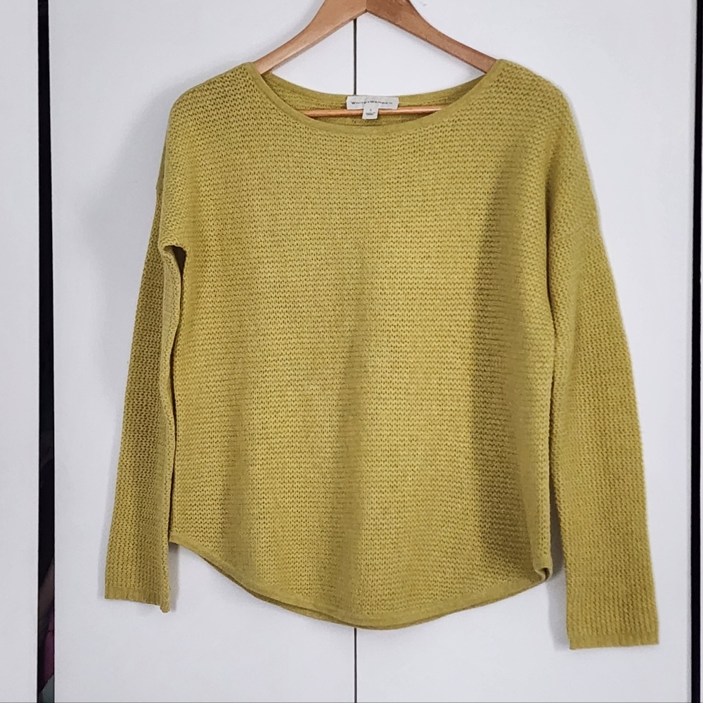 White + Warren Mustard Crew Neck Sweater